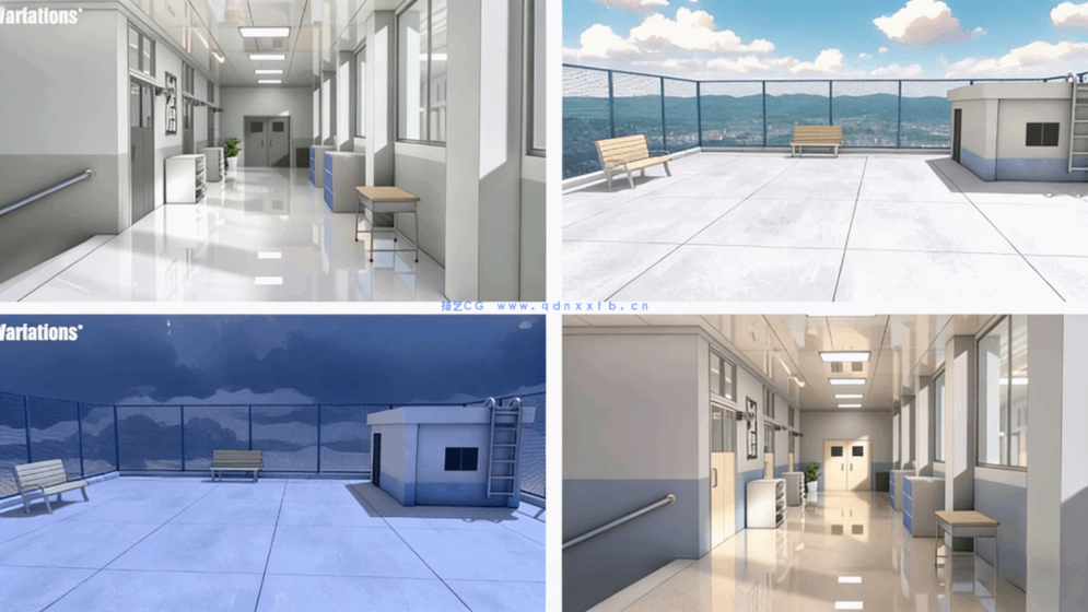 Blender动漫风格校园走廊与天台场景完整制作流程视频(图1) Blender动漫风格校园走廊与天台场景完整制作流程视频(图1)