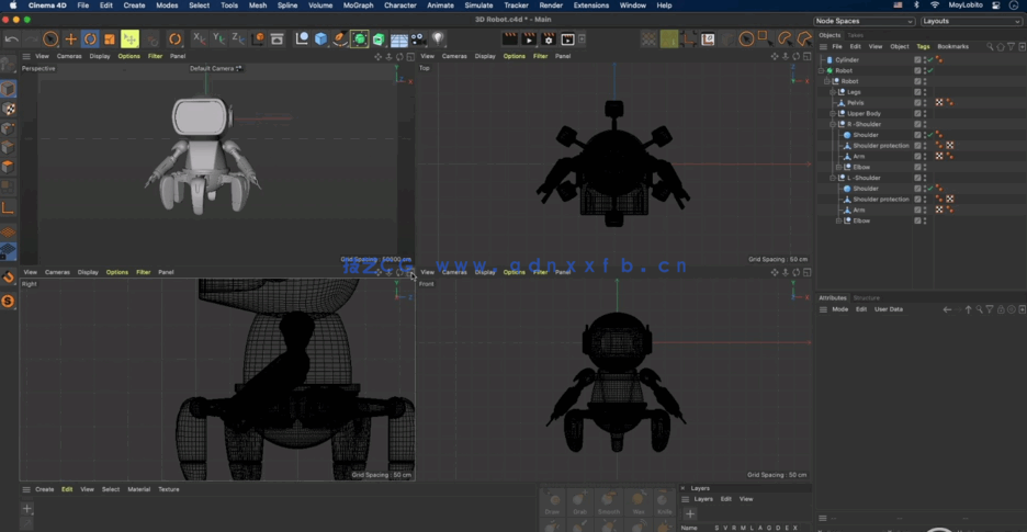 Cinema 4D制作3D蜘蛛机器人角色技术训练视频教程(图4) Cinema 4D制作3D蜘蛛机器人角色技术训练视频教程(图4)