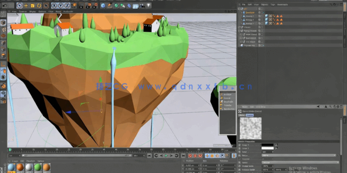 C4D低多边形漂浮小岛实例制作视频教程(图6)