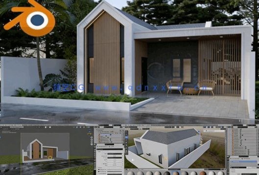 Blender独立住宅从建模到最终渲染工作流程视频教程(图6) Blender独立住宅从建模到最终渲染工作流程视频教程(图6)