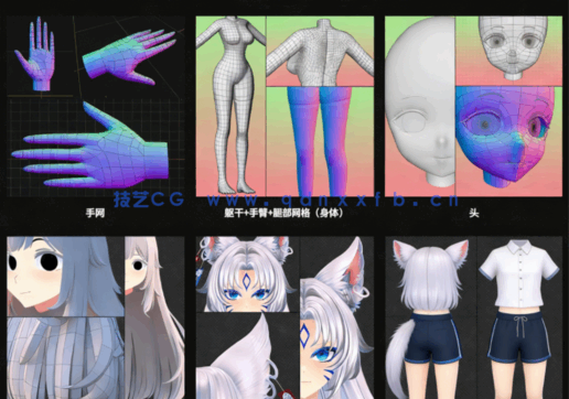 3D虚拟主播女孩角色从建模到动画完整制作工作流程视频教程 (图4) 3D虚拟主播女孩角色从建模到动画完整制作工作流程视频教程 (图4)