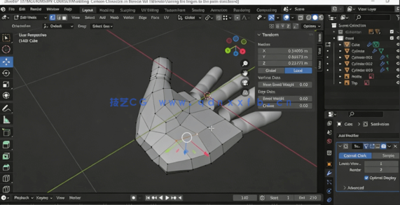 Blender手部低多边形建模技术视频教程(图5) Blender手部低多边形建模技术视频教程(图5)