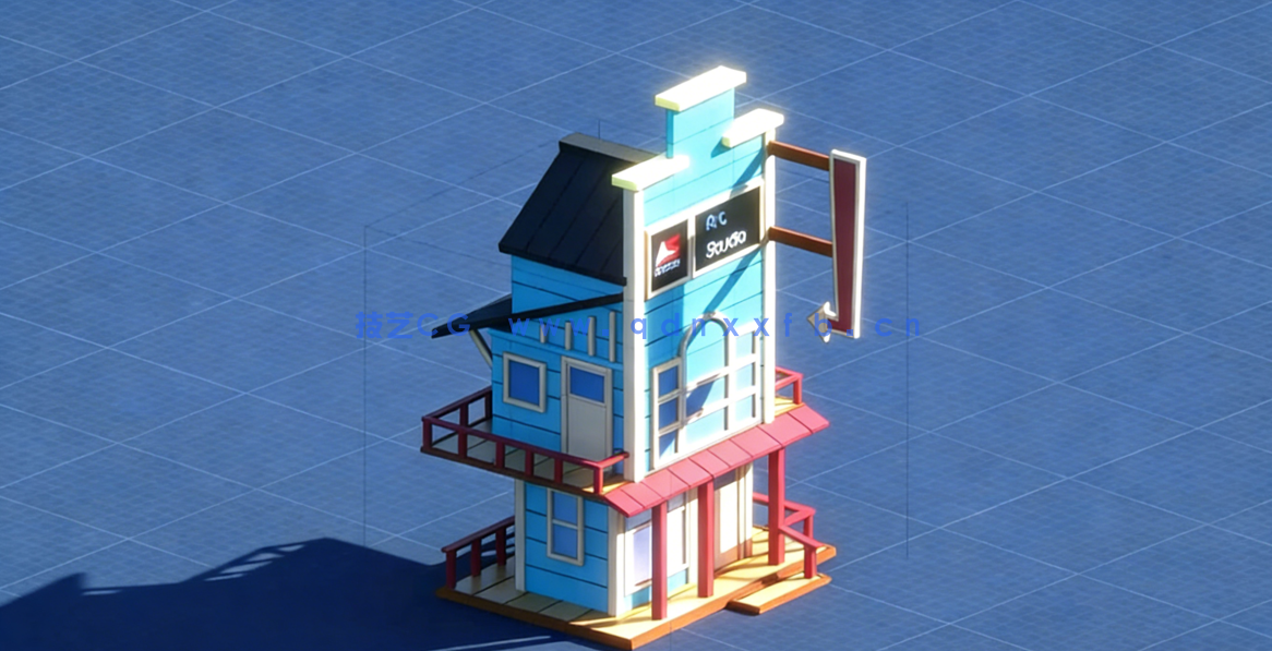Blender卡通低多边形酒店建模制作流程视频教程(图3) Blender卡通低多边形酒店建模制作流程视频教程(图3)