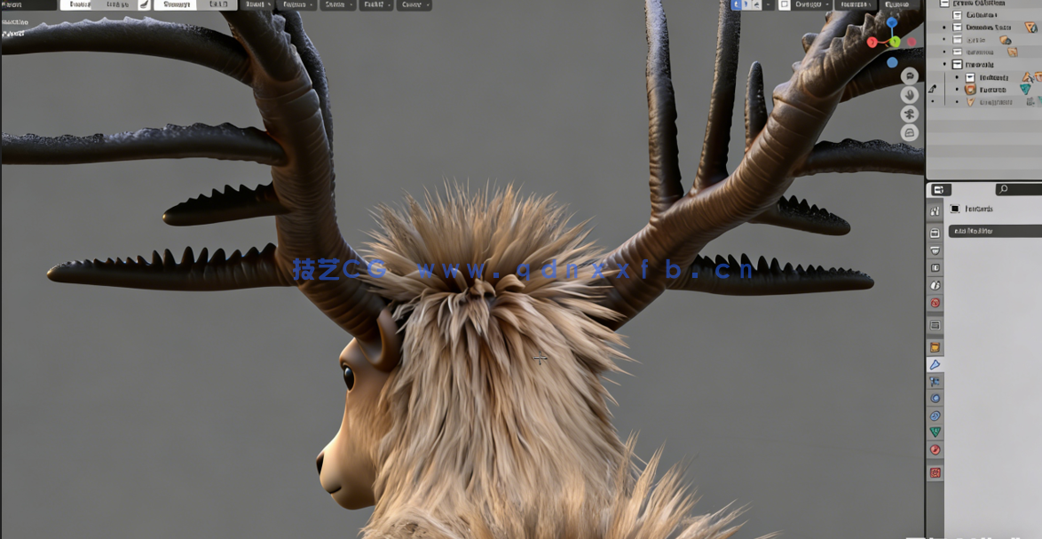 Blender麋鹿动物毛发实时制作视频教程(图2) Blender麋鹿动物毛发实时制作视频教程(图2)