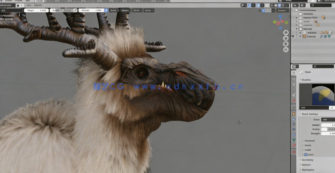 Blender麋鹿动物毛发实时制作视频教程(图5) Blender麋鹿动物毛发实时制作视频教程(图5)