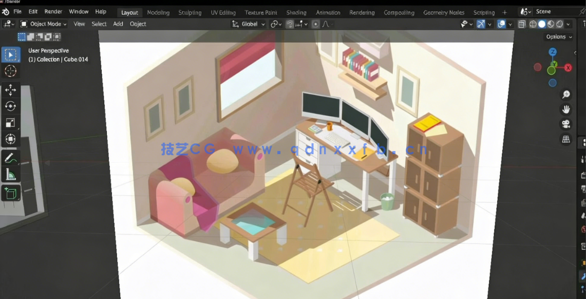 Blender卧室房间室内多功能空间设计视频教程(图4) Blender卧室房间室内多功能空间设计视频教程(图4)