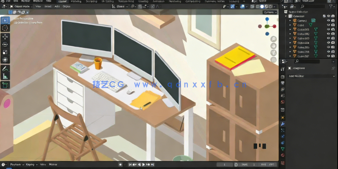 Blender卧室房间室内多功能空间设计视频教程(图6) Blender卧室房间室内多功能空间设计视频教程(图6)