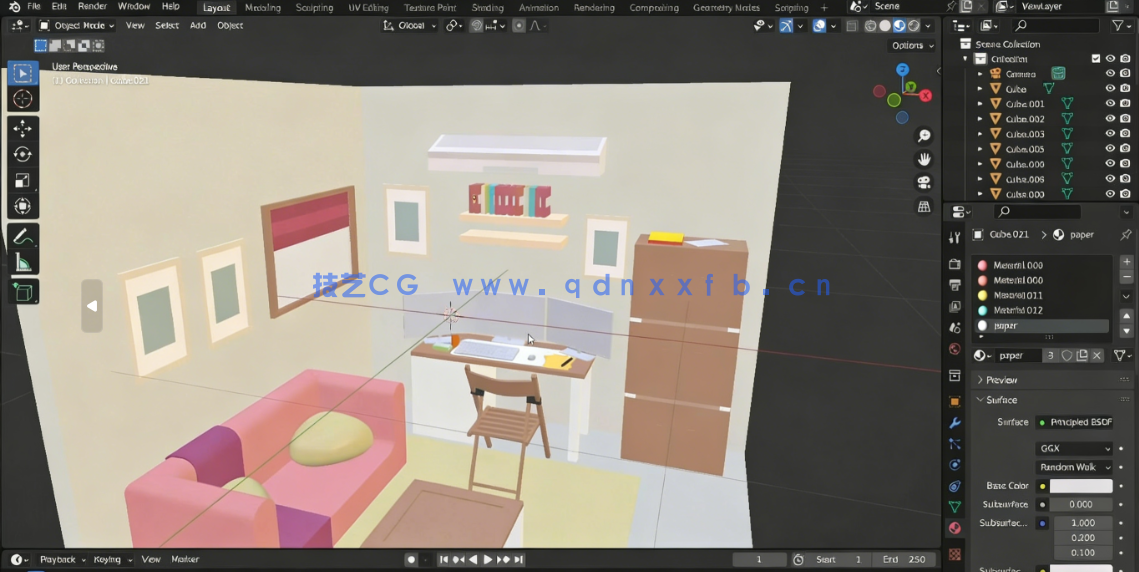 Blender卧室房间室内多功能空间设计视频教程(图5) Blender卧室房间室内多功能空间设计视频教程(图5)
