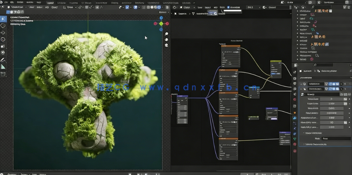 Blender使用插件制作苔藓与流水效果视频教程(图4) Blender使用插件制作苔藓与流水效果视频教程(图4)