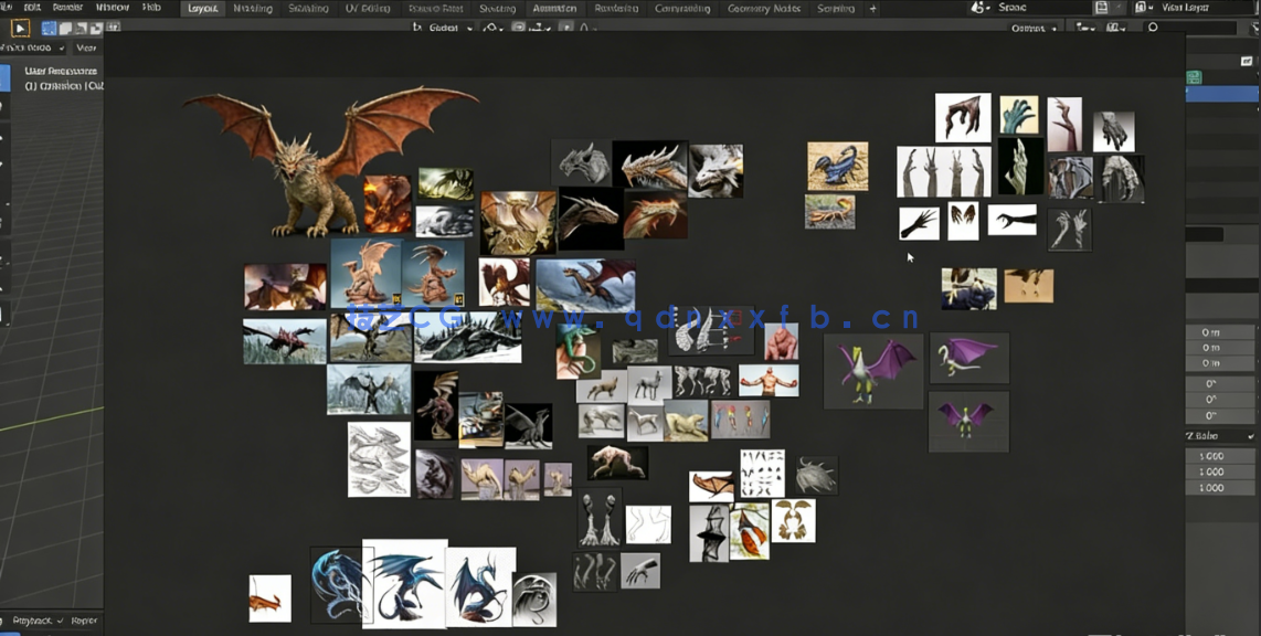 Blender龙模型3D雕刻实例制作工作流程视频教程(图6) Blender龙模型3D雕刻实例制作工作流程视频教程(图6)
