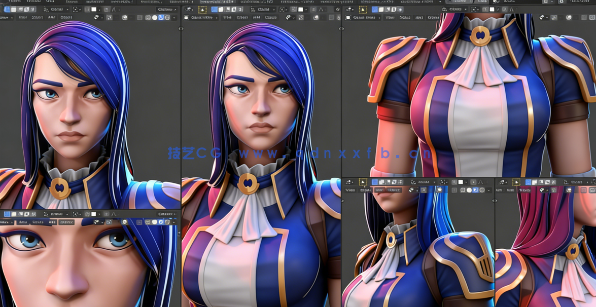 Blender英雄联盟游戏角色皮城女警Caitlyn凯特琳制作视频课程(图2) Blender英雄联盟游戏角色皮城女警Caitlyn凯特琳制作视频课程(图2)
