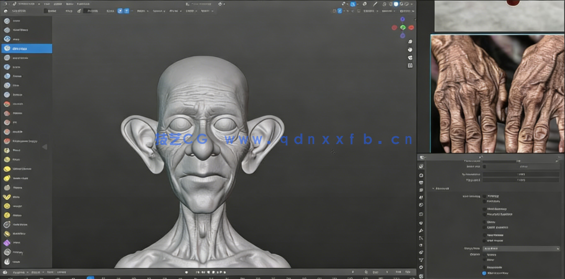 Blender超逼真老人角色雕刻建模完整制作流程视频教程(图5) Blender超逼真老人角色雕刻建模完整制作流程视频教程(图5)