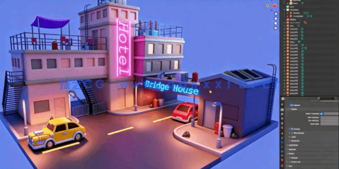Blender低多边形赛博朋克场景制作流程视频教程(图2) Blender低多边形赛博朋克场景制作流程视频教程(图2)
