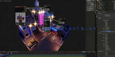 Blender低多边形赛博朋克场景制作流程视频教程(图5) Blender低多边形赛博朋克场景制作流程视频教程(图5)