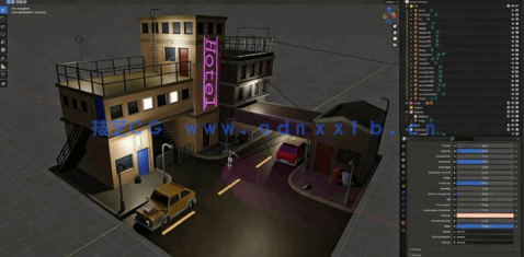Blender低多边形赛博朋克场景制作流程视频教程(图6) Blender低多边形赛博朋克场景制作流程视频教程(图6)