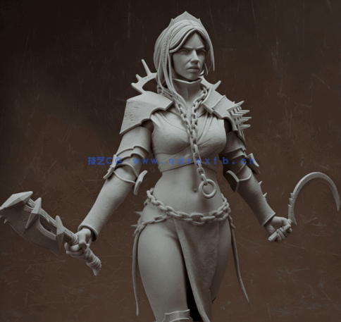 [3D打印人物] 暗黑女战士Clang角色雕刻手办3D打印模型(图4)