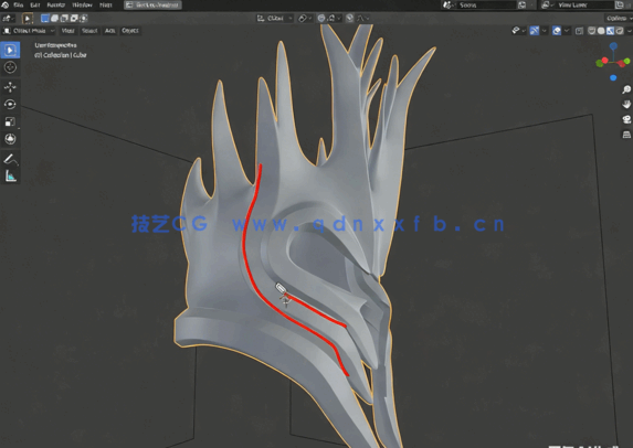 Blender黑暗幻想头盔多边形建模视频教程 (图5) Blender黑暗幻想头盔多边形建模视频教程 (图5)