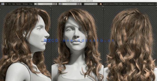 Blender逼真女性头发造型实例制作视频教程(图3) Blender逼真女性头发造型实例制作视频教程(图3)