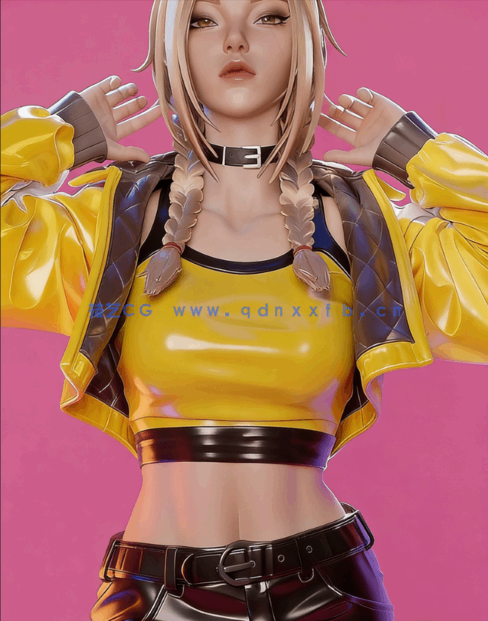 [3D打印人物] 赛博朋克皮衣裤时尚女孩角色雕刻手办3D打印模型(图1)