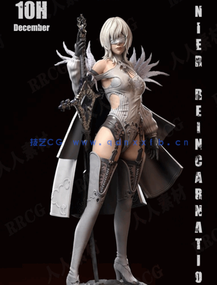 [3D打印人物] 尤尔哈2B长袍造型《尼尔：机械纪元》游戏角色雕刻手办3D打印(图1)