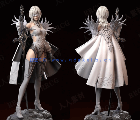 [3D打印人物] 尤尔哈2B长袍造型《尼尔：机械纪元》游戏角色雕刻手办3D打印(图2)