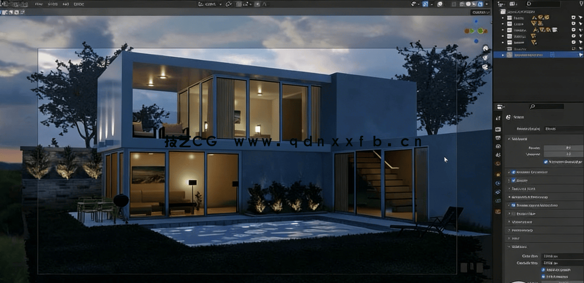 Blender现代房屋建筑室内外场景完整制作流程视频教程 (图4) Blender现代房屋建筑室内外场景完整制作流程视频教程 (图4)
