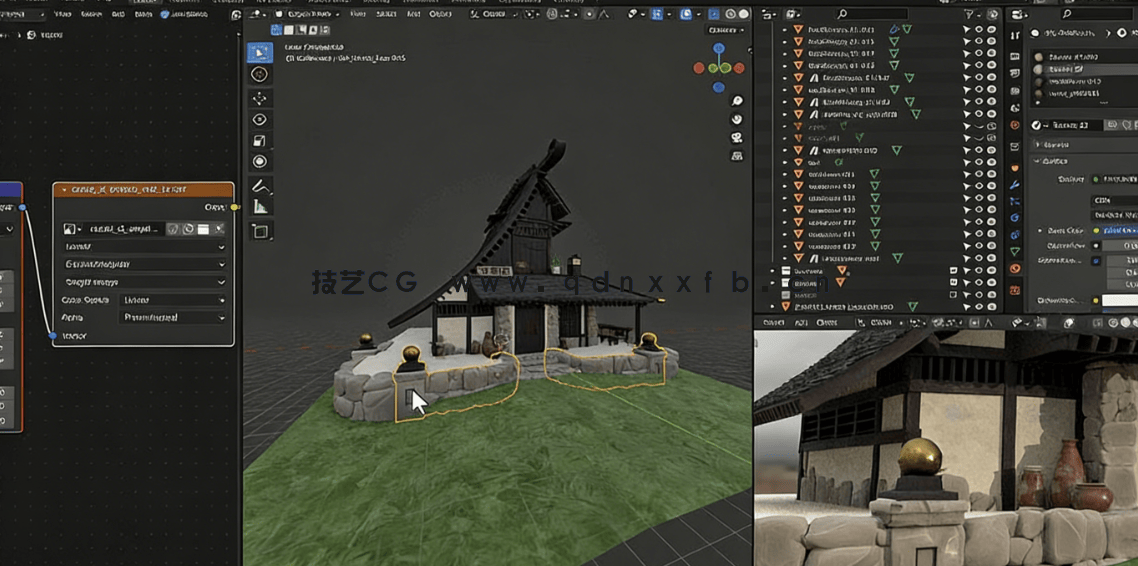 Blender概念艺术亚洲古典建筑完整制作流程视频教程(图6) Blender概念艺术亚洲古典建筑完整制作流程视频教程(图6)