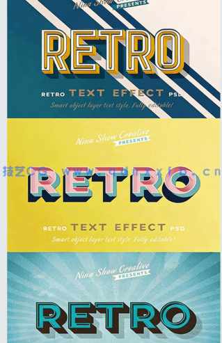 10组Retro复古风格文字文本艺术特效PSD字模(图2)