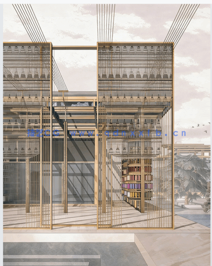  竞赛风拼贴风古风建筑景观鸟瞰剖面立面psd分层ps免扣效果图素材(图2)