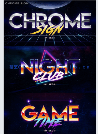 复古时尚霓虹灯金属感艺术特效PSD模板(图5) 复古时尚霓虹灯金属感艺术特效PSD模板(图5)