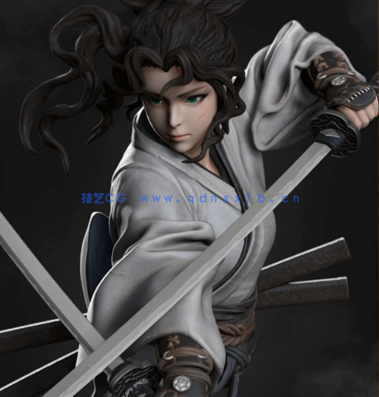 [3D打印人物] 女武士持剑姿势角色雕刻手办3D打印模型(图1)