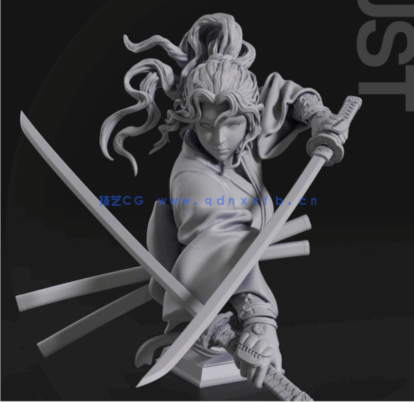 [3D打印人物] 女武士持剑姿势角色雕刻手办3D打印模型(图2)