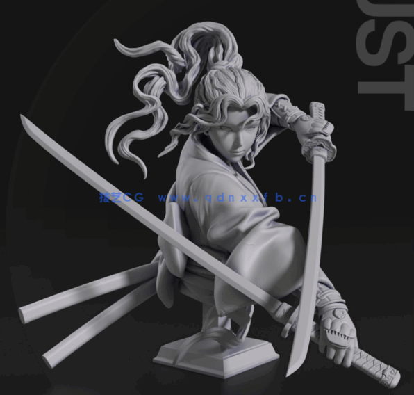 [3D打印人物] 女武士持剑姿势角色雕刻手办3D打印模型(图3)