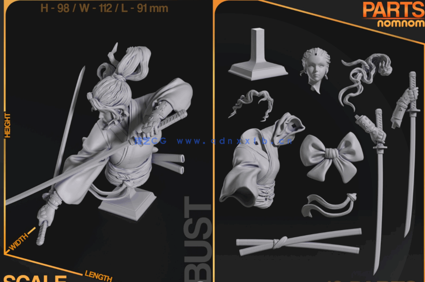 [3D打印人物] 女武士持剑姿势角色雕刻手办3D打印模型(图5)