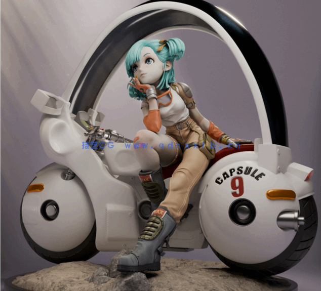 [3D打印人物] 布尔玛蓝色短发《七龙珠》动漫角色雕刻手办3D打印模型(图3)