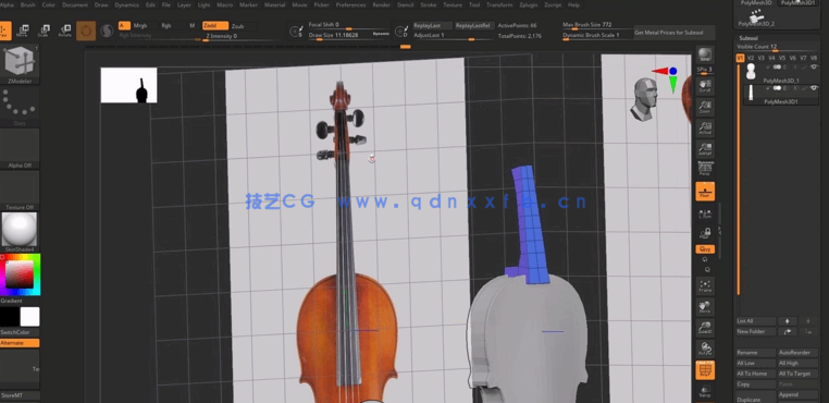Zbrush小提琴雕刻雕塑3D打印制作视频教程 (图4) Zbrush小提琴雕刻雕塑3D打印制作视频教程 (图4)