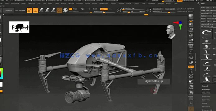 ZBrush大疆无人机DJI Inspire硬表面雕刻建模视频教程(图2) ZBrush大疆无人机DJI Inspire硬表面雕刻建模视频教程(图2)