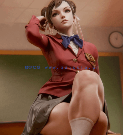 [3D打印人物] 春丽ChunLi校服造型《街头霸王》游戏角色雕刻手办3D打印模型(图1)