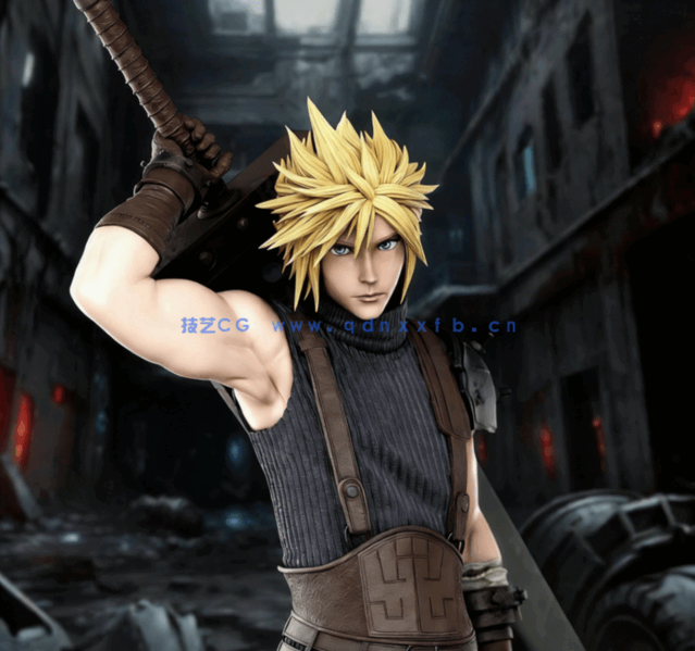 [3D打印人物] 克劳德·斯特莱夫Cloud Strife扛剑姿势《最终幻想VII》游戏角色(图1)