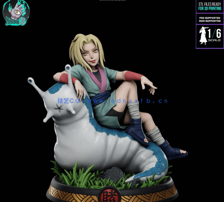 [3D打印人物] 年轻纲手Tsunade坐姿《火影忍者》动漫角色雕刻手办3D打印模(图2)