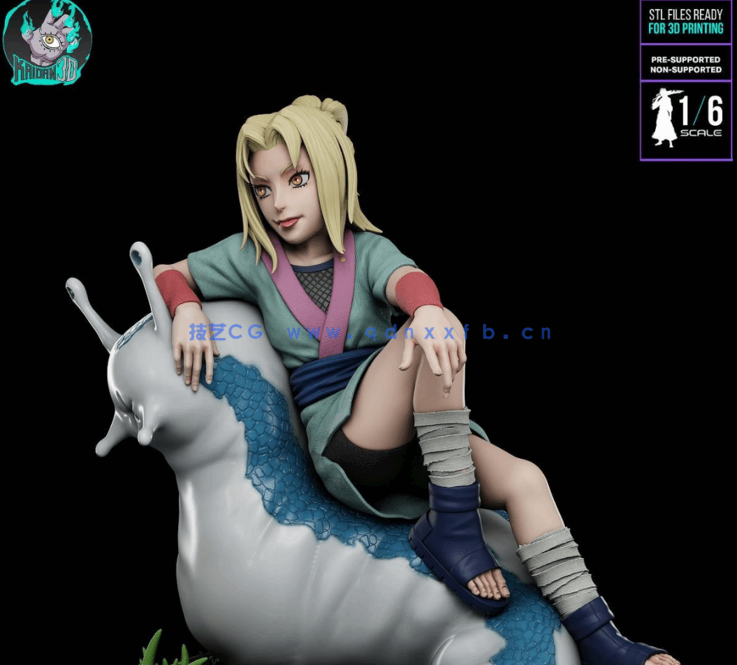 [3D打印人物] 年轻纲手Tsunade坐姿《火影忍者》动漫角色雕刻手办3D打印模(图3)