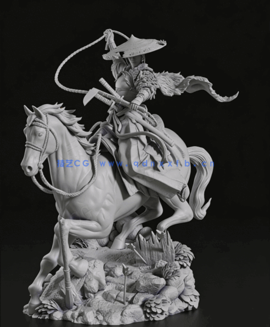 [3D打印人物] 笃Atsu骑马《羊蹄山之魂》游戏角色雕刻手办3D打印模型(图3)