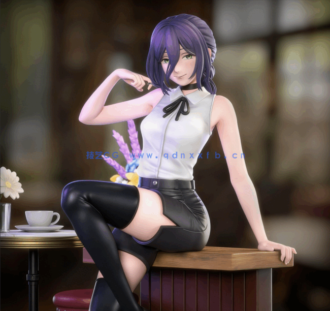 [3D打印人物] 蕾塞Reze坐姿《链锯人》动画角色雕刻手办3D打印模型(图1)