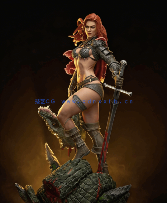 [3D打印人物] 红发索尼娅Red Sonja站姿《女王神剑》角色雕刻手办3D打印模(图2)