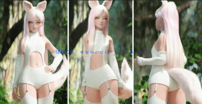 [3D打印人物] 兔耳儿女郎角色《命运方舟》游戏角色3D模型(图3)