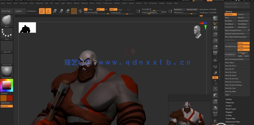 Zbrush战神游戏角色奎托斯实例雕刻建模全流程视频教程(图4) Zbrush战神游戏角色奎托斯实例雕刻建模全流程视频教程(图4)