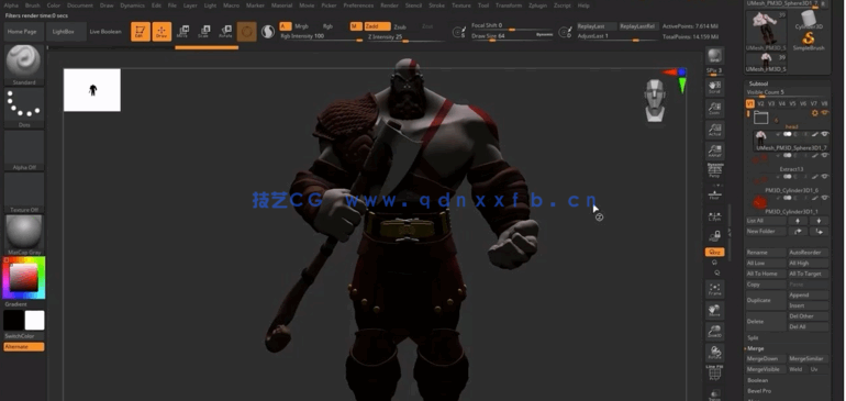 Zbrush战神游戏角色奎托斯实例雕刻建模全流程视频教程(图5) Zbrush战神游戏角色奎托斯实例雕刻建模全流程视频教程(图5)
