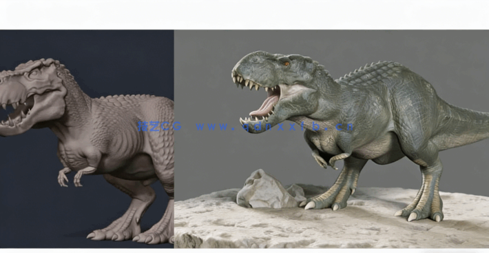 Zbrush影视级逼真恐龙雕塑模型和纹理制作视频教程 (图3) Zbrush影视级逼真恐龙雕塑模型和纹理制作视频教程 (图3)