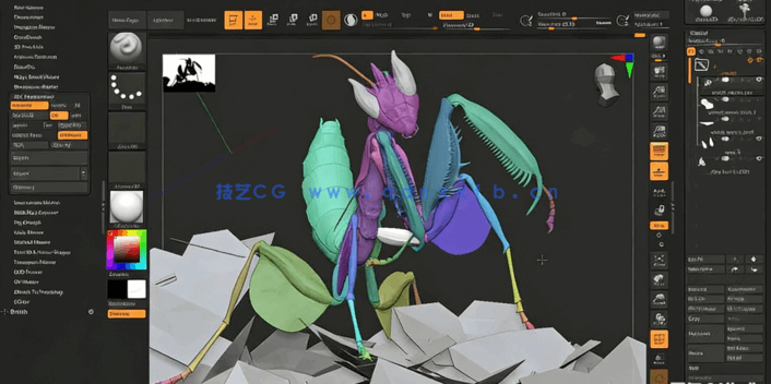 ZBrush与Marmoset Toolbag螳螂生物概念雕刻建模视频教程(图4) ZBrush与Marmoset Toolbag螳螂生物概念雕刻建模视频教程(图4)