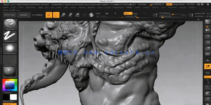 ZBrush与Keyshot恐怖鱼人半身像建模雕刻制作流程视频教程(图4) ZBrush与Keyshot恐怖鱼人半身像建模雕刻制作流程视频教程(图4)